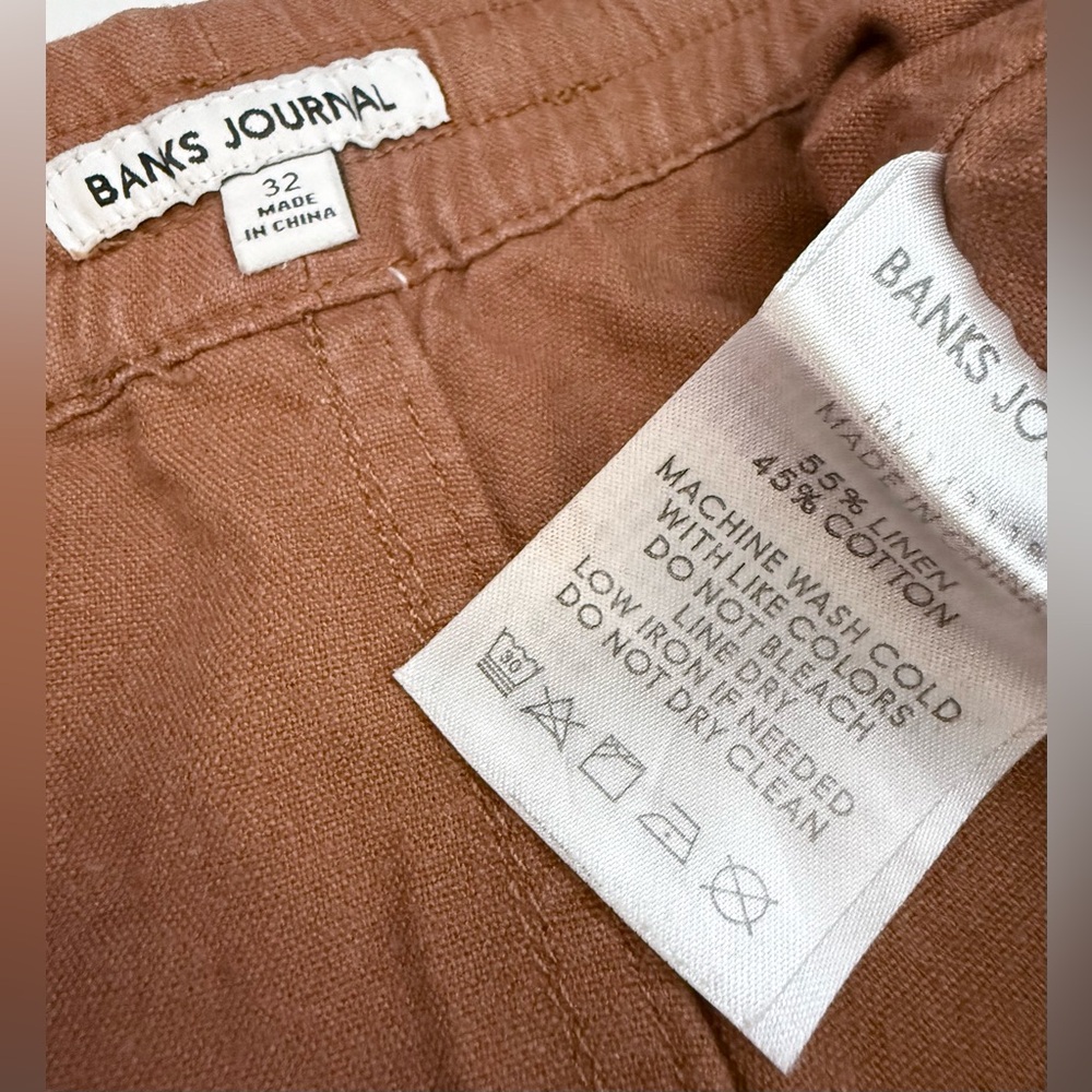 BANKS JOURNAL HUCKBERRY 16” Walkway Shorts Men 32x6” Linen Cotton Elastic Waist - Picture 9 of 12